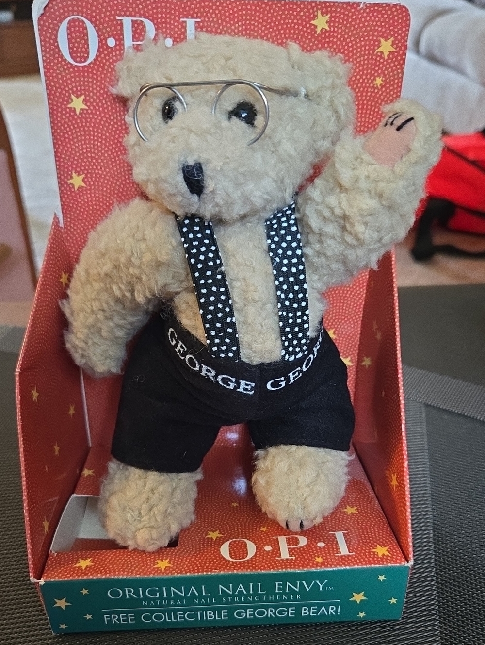 Vintage 8 Inch OPI George Bear Plush in Cream with Black Outfit